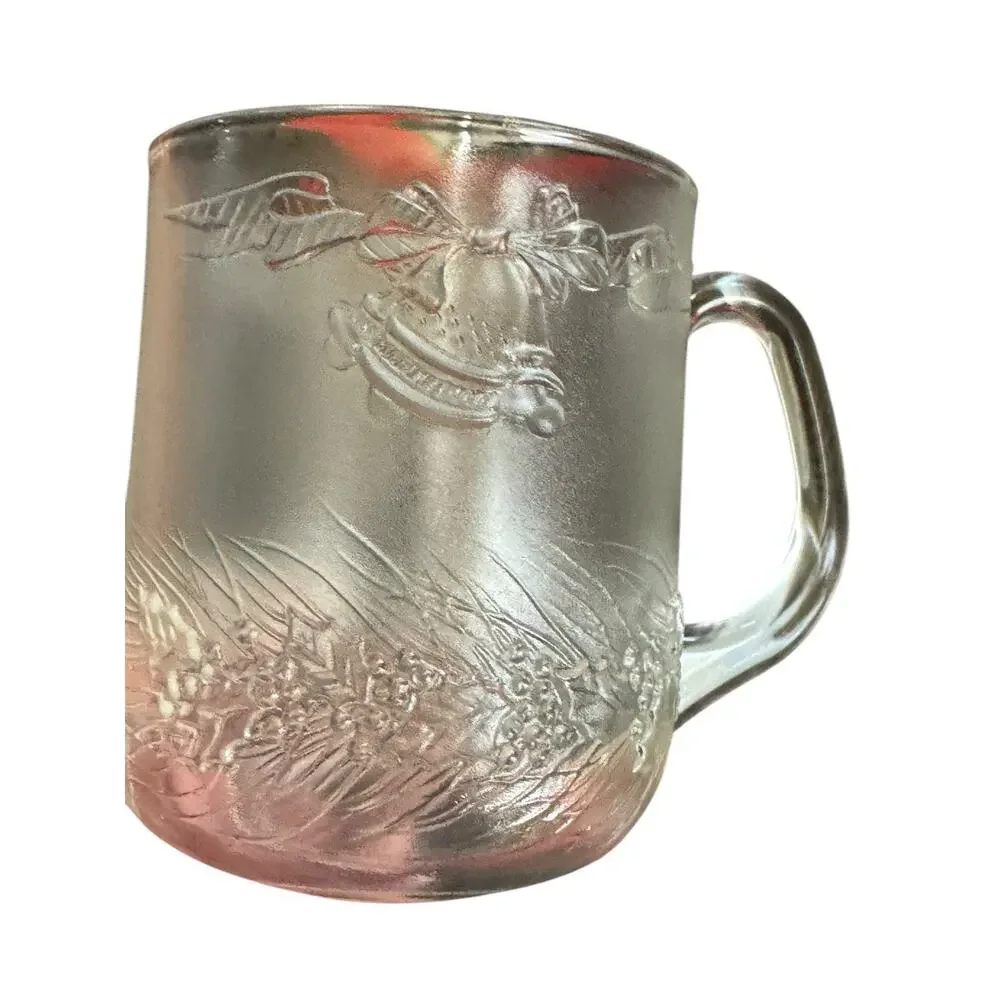 VTG Christmas Holiday Mugs (4) Duralex Saint-Gobain Maxi-Tasses De Noel Glass‎